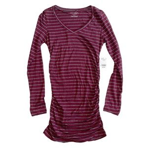 BNWT Stripe Cotton & Modal V-Neck Tunic  in Burgundy & Gray Size XS